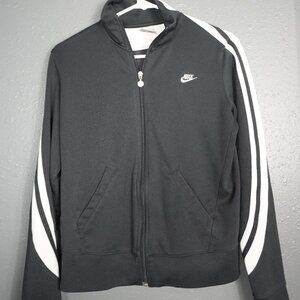 Nike Womens Black White Striped Zip Up Workout Retro Track Jacket Size Medium